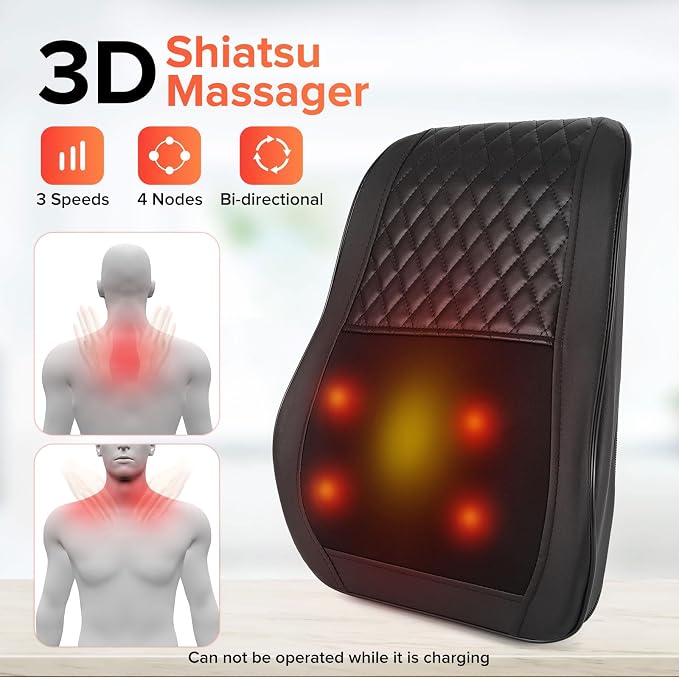 AERLANG Cordless Neck and Back Massager with Heat, 3D Shiatsu Kneading Pillow, 4 Massage Nodes & Bi-Directional Deep Tissue Massage for Neck/Shoulders/Back, Ideal Gift for Women & Men - Image 3