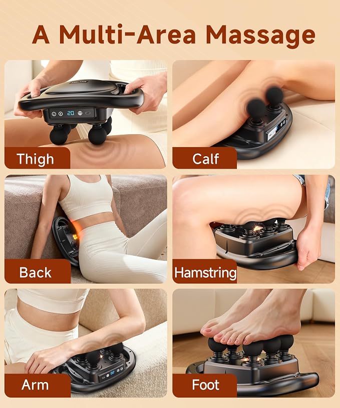 AERLANG Massage Gun Deep Tissue Muscle Back Massager for Pain Relief 6 Head - Image 9