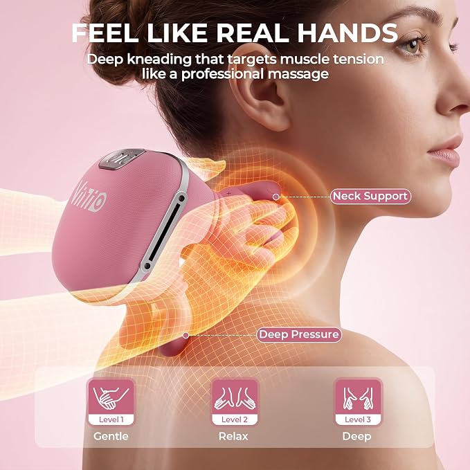 Vinid Bionic Neck and Shoulder Massager with Heat, 4D Kneading Massage, Simulated Human Hand Design for Pain Relief and Muscle Relax, Neck Massager Pillow Ideal for Valentines Gift, Pink - Image 4