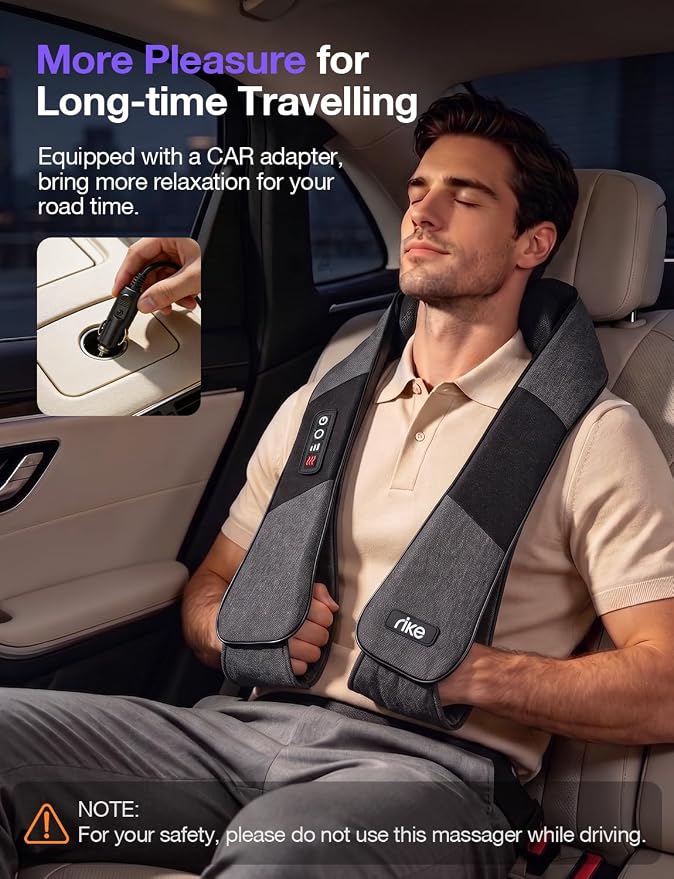 RIKE Shiatsu Neck Massager with Heat, Corded Linen Fabric Deep Tissue Back Massager for Neck and Shoulders, Electric Kneading Massager for Muscle Relief, Gift for Mom Dad Home Office Car - Image 6