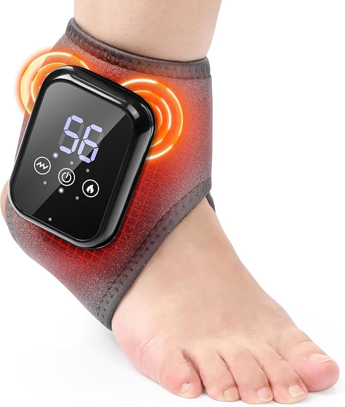 Cordless Ankle Massager with Heat, Ankle Heating Pad with Massage, Rechargeable Heated Ankle Wrap for Pain Relief, Foot and Ankle Massager, FSA or HSA, Grey by DeMoce