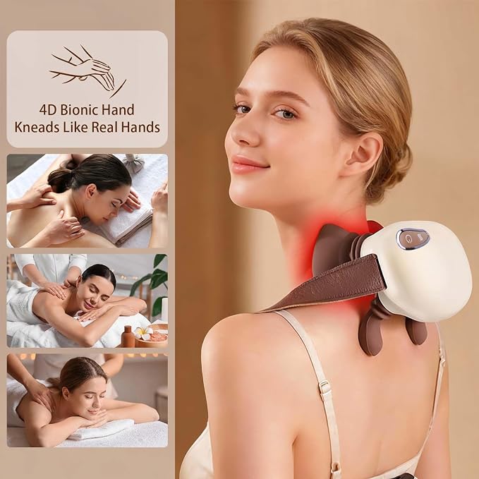 Neck and Shoulder Massager with Hands,Wireless Portable Deep Tissue Massage for Neck, 4D Bionic Real Touch Shiatsu Hand Massager, Rechargeable Cervical Electric Massager for Home Office - Image 3