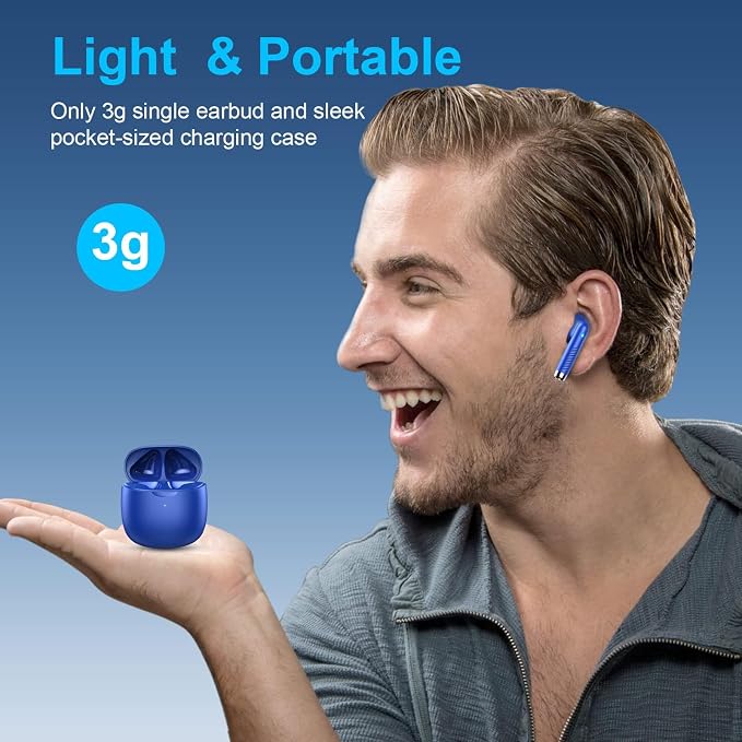 Wireless Earbuds, Bluetooth 5.4 Earbuds Stereo Bass, Bluetooth Headphones | in Ear Noise Cancelling Mic, Earphones IP7 Waterproof Sports, 32H Playtime USB C Charging Case Blue Ear Buds for Android iOS - Image 4