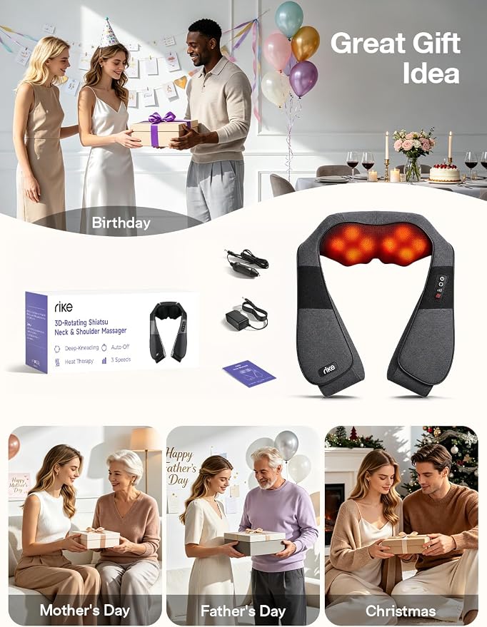 RIKE Shiatsu Neck Massager with Heat, Corded Linen Fabric Deep Tissue Back Massager for Neck and Shoulders, Electric Kneading Massager for Muscle Relief, Gift for Mom Dad Home Office Car - Image 8