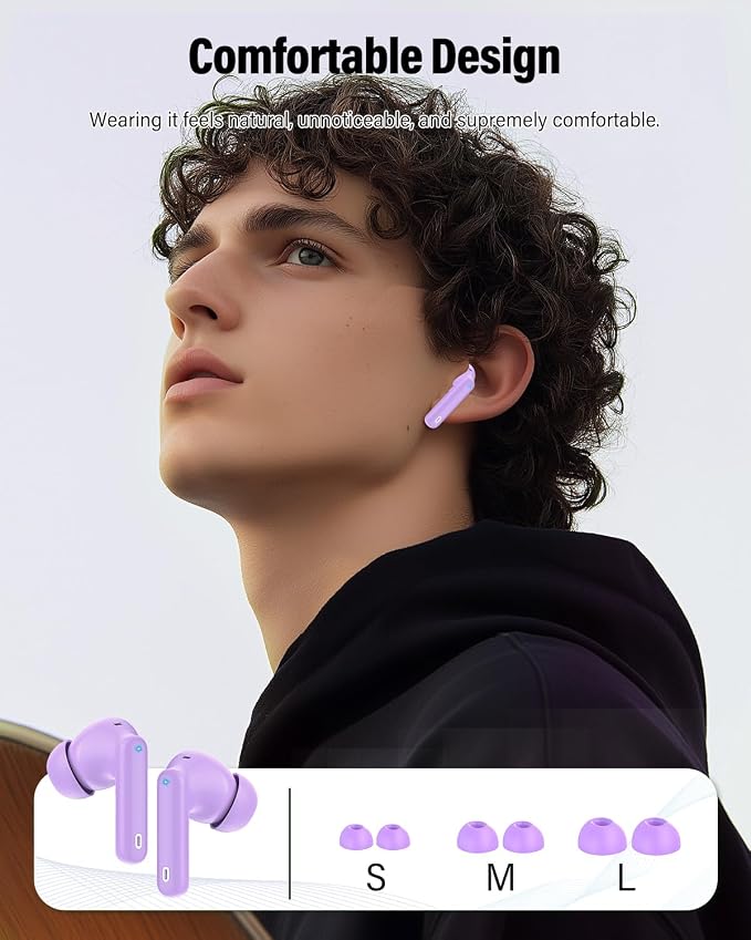 Wireless Earbuds, Bluetooth 5.4 Headphones Bass Stereo/Clear Calls, Purple | Ear Buds with Noise Cancelling Mic LED Display in Ear Earphones IP7 Waterproof 36H Bluetooth Earbuds for Phones/Sport/Laptop - Image 6