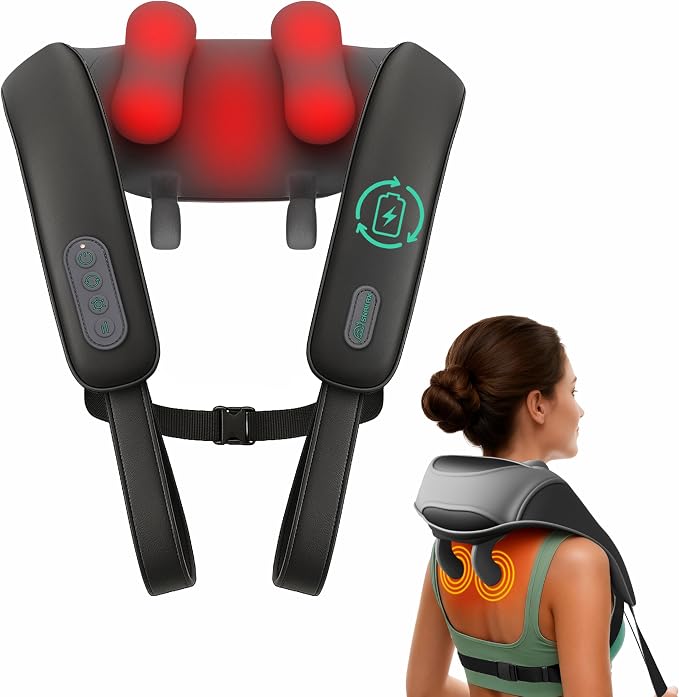 Snailax Cordless Neck Shoulder Massager with Soothing Heat, 2026 Upgraded 4D Deep Tissue Kneading, Shiatsu Massager Pillow for Neck, Traps, Back, Wearable Hand-Free Straps, Gifts for Men Women Mom Dad by Snailax