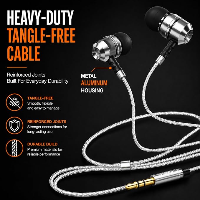 Sephia SP3060 Earbuds Wired in-Ear Headphones | HD Bass Driven Audio, Lightweight Aluminum, S/M/L Ear Bud Tips, Earphone Case, 3.5mm, Tangle-Free Cord, No Mic - Image 7