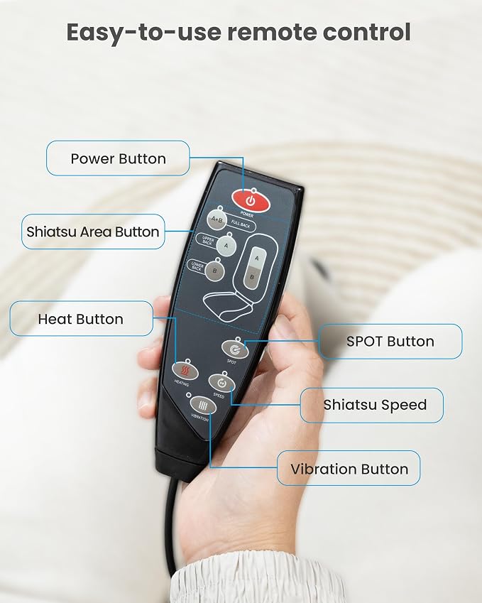 COMFIER Back Massager with Heat,Full Back Massager for Chair with 2 Shiatsu Speeds,Heated Chair Massage Pad with Spot,Massage Seat Pad for Home Office use,Gifts for Women Men Mom Dad - Image 7