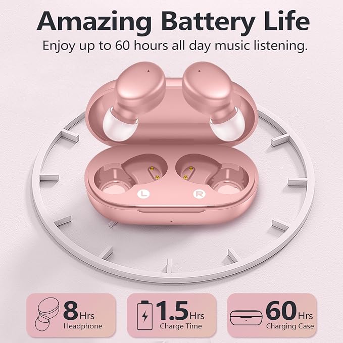 MOZOTER Mini Wireless Earbuds Bluetooth 5.3 in Ear Headphones Headsets | Light Weight,60Hrs Playtime Ear Buds with Charging Case,Smart Touch Control,Premium Sound with Deep Bass for Sport-Pink - Image 4