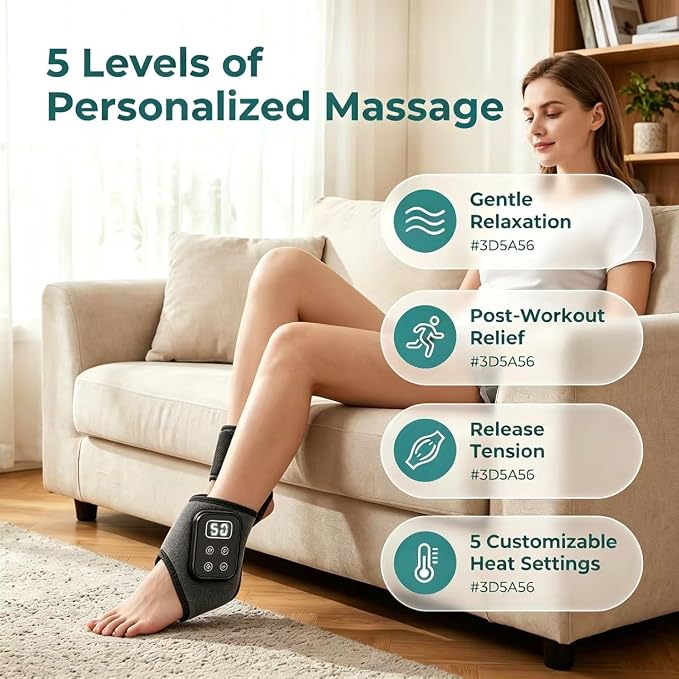 Foot Renew Massager for Neuropathy,4-in-1 Cordless & Portable Foot and Ankle Massager for Heel Warming Wrap Heating Pad Heated Brace Wrap with 5 Vibration Modes & 4 Heat Levels, Portable for Home - Image 5