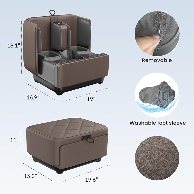 COMFIER 2 in 1 FSA Foot Massager Machine,HSA Shiatsu Foot and Calf Massager with Heat,Kneading,Vibration,Compression Massagers for Feet Health,Plantar Fasclitis,Gift for Mom Dad(Brown) - Image 8