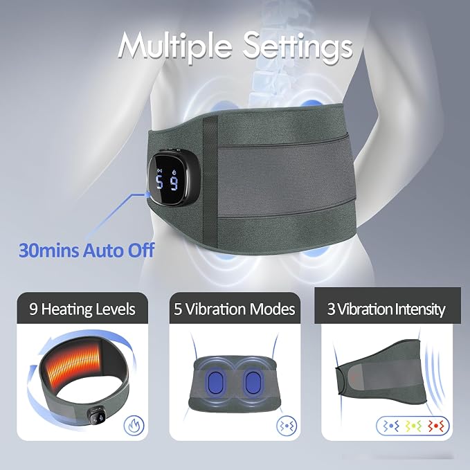 Comfytemp Cordless Portable Heating Pad with Massager for Lower Back Soothing, 9 Heat 5 Vibration 3 Intensity App Control, Rechargeable Cordless Wireless Heated with ifts for Mom Dad Senior, Grey - Image 3