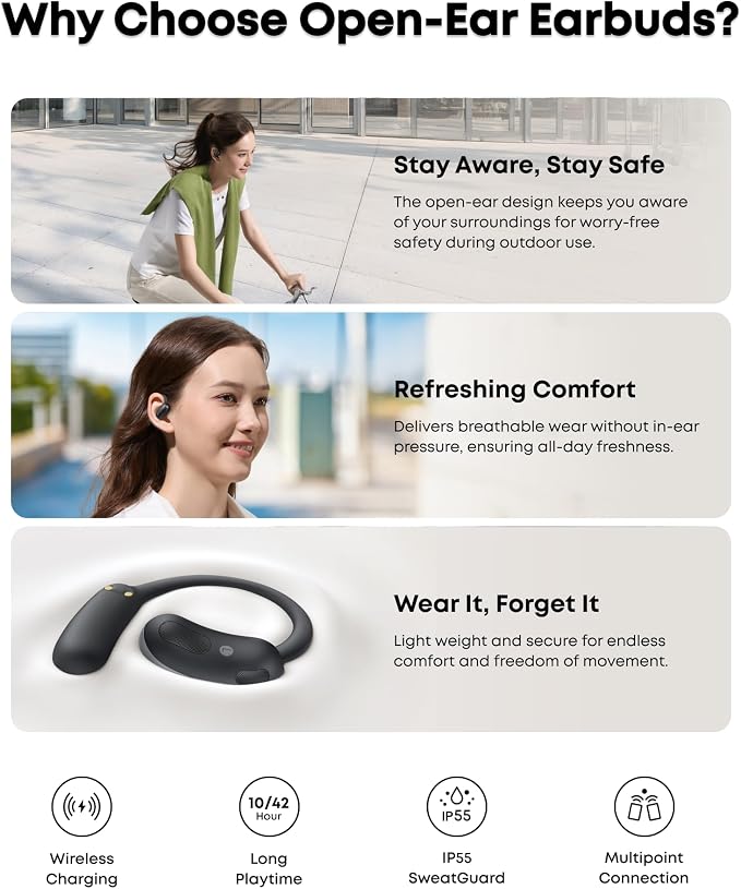 Soundcore AeroFit 2 by Anker Open Ear Earbuds, Open Ear Headphones, Earbuds | Real-Time Translation, 4 Adjustable Positions, 42H Playtime, Rich Bass, Hi-Res, IP55, AI Clear Calls, Wireless Charging - Image 8