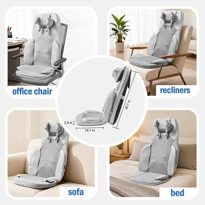 Massage Chair Pad with Dual Neck Modules and Heat, Grey - Image 7