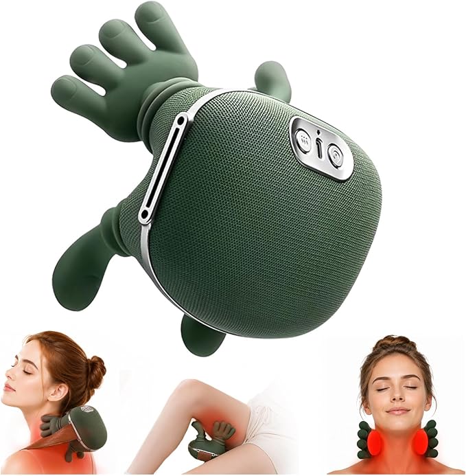 Shoulder and Neck Massager, Bionic Heated Massager with Fingers, 4D Kneading Massage, Deep Tissue and Back Pain Relief, Green by Xpudding