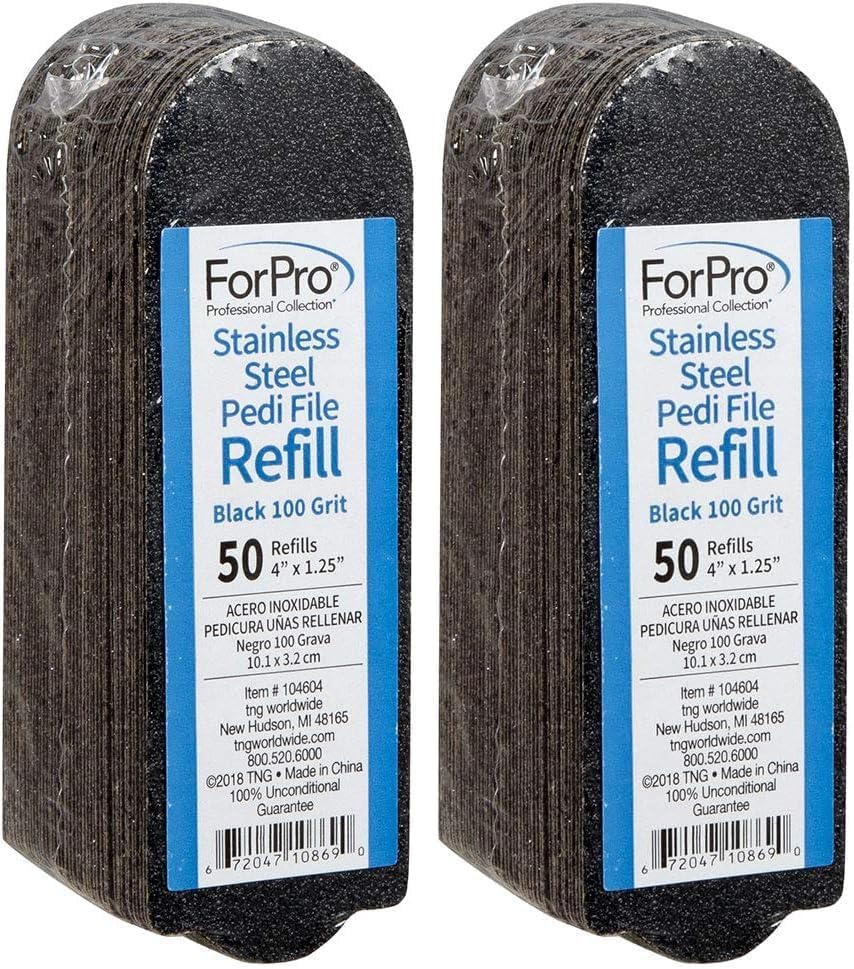 ForPro Professional Collection Stainless Steel Pedi File Refill, 100 Grit, Black, EZ-Strip Peel Pedicure Refill Pads, 1.25 W x 4 L, 50-Count (Pack of 2) by ForProProfessionalCollection