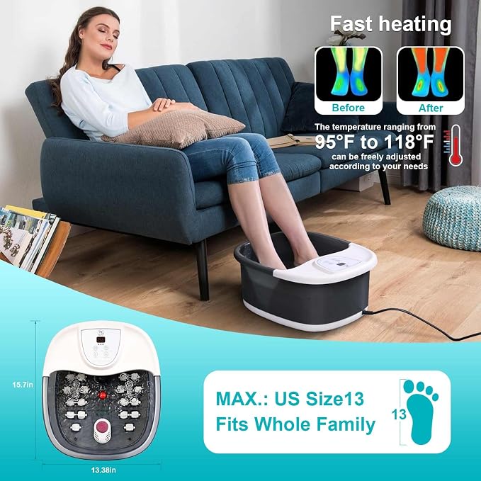 ECARBME Foot Spa Bath Massager with Heat, Foot Soaking Tub with 22 Massage Rollers, Temperature Control, Jets, Bubbles, Epsom Salt and Vibration, Foot Bath soak tub for Relaxation - Grey - Image 2