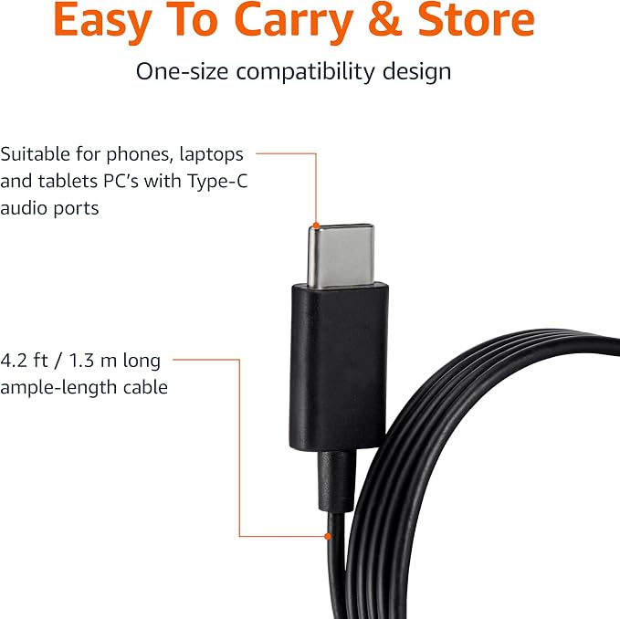 Amazon Basics Wired Earbuds with Microphone, in-Ear Headphones, USB-C, 4.2 ft Cable, S/M/L Ear Tips, Black - Image 3