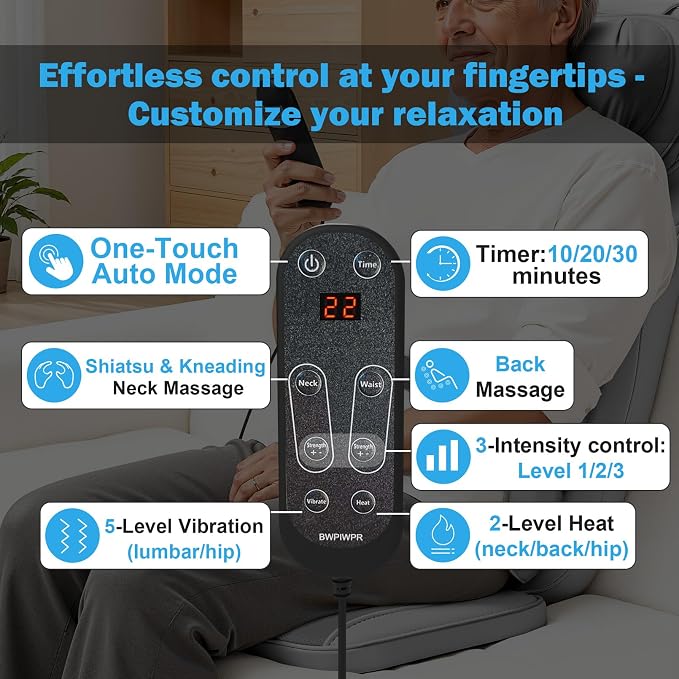 Back Massager for Chair with Dual Neck Modules and Heat, Grey - Image 6
