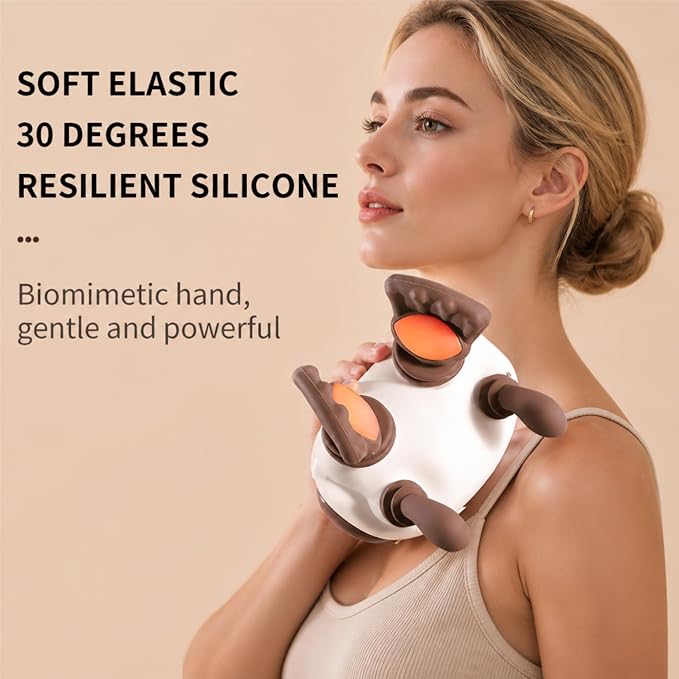 Neck and Shoulder Massager,Portable Shiatsu Back Massage Hand-Shaped Deep Tissue 4D Kneading Massager with Heat for Pain Relief and Muscle Relax,Gifts for Women Men,(Cream & Brown) - Image 2