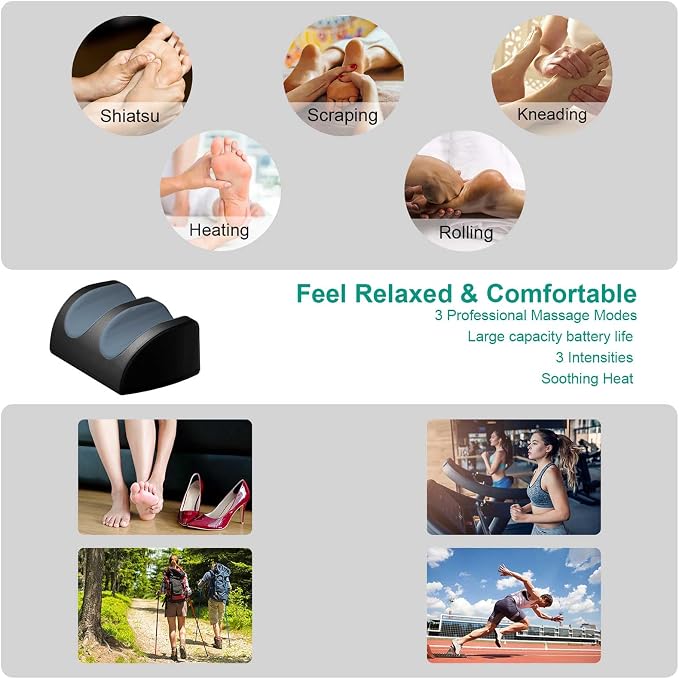 LINGTENG Rechargeable Cordless Foot Massager with Heat, Shiatsu Foot Massager with Cord Remote Control and Roller Massage, Portable for Home/Office Use, Dad Mom Gifts - It Won't Work While Charging - Image 3