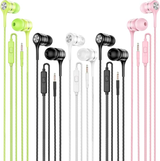 LWZCAM Wired Earbud 5 Pack with 3.5mm Stereo Headphones with Microphone | Bass-heavy sound, a built-in microphone, tangle-free design, ergonomic in-ear style, and compatibility with all 3.5mm jacks by LWZCAM