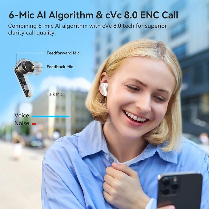 EarFun Air Pro 4 Adaptive Hybrid Noise Canceling Wireless Earbuds, 6 Mics | Qualcomm Snapdragon Sound, aptX Lossless, LDAC Hi-Res Audio, 52H Playtime, Bluetooth 5.4, In-Ear Detection, Glossy White - Image 5