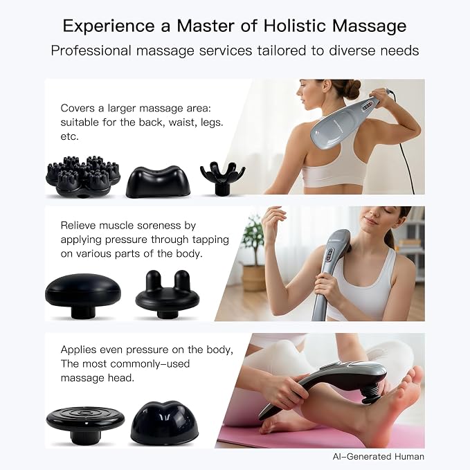 MEGAWISE Handheld Back Massager | Deep Tissue Percussion Massage for Back, Neck, Shoulders, Waist and Legs (Silver Grey) with 6ft Power Cord, Ergonomic Handle - Image 4