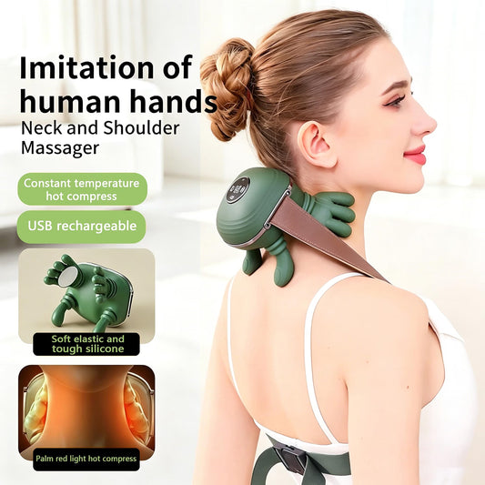 Shoulder & Neck Massager with Heat, 4D Simulated Hand Shiatsu Neck and Back Massager, 10-Node Deep Tissue Shoulder Massager with Remote Control, 3 Speed Levels, Cordless Portable
