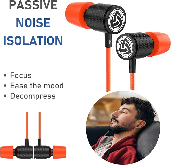 LUDOS Ultra Wired Earbuds in-Ear Headphones, 5 Years Warranty, Earphones with Microphone, Noise Isolating Ear Buds, Memory Foam for iPhone, Samsung, School Students, Kids, Women, Small Ears - Coral - Image 5