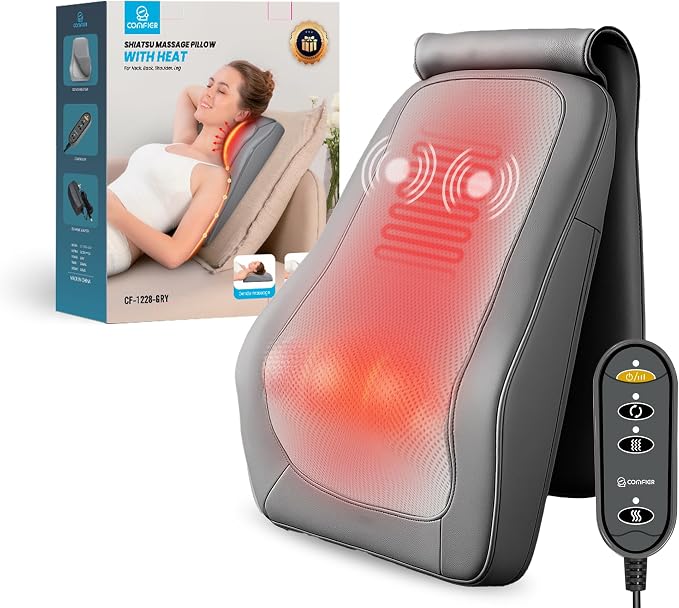 COMFIER Shiatsu Back Massager with Heat & Vibration, Knead Neck Shoulder Massager for Pain Relief Deep Tissue, Neck Massage Pillow, Portable Lower Back Massager for Chair, Car, Home Office Use - Gray by COMFIER
