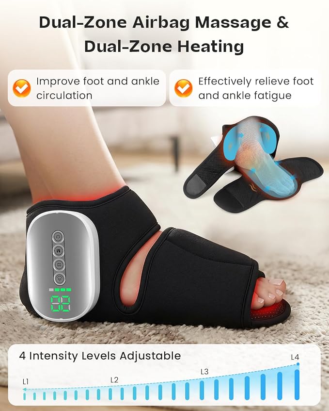 Cordless Foot Massager with Heat, Ankle Massager Warming Wrap Portable for Home/Office/Travel, Relieve Foot Fatigue Massager, Auto Timer, 4 Heats, 4 Modes & Strength,1Pc - Image 3