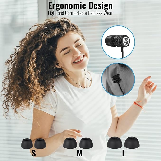 LUDOS Ultra Wired Earbuds in-Ear Headphones, 5 Years Warranty, Earphones with Microphone, Noise Isolating Ear Buds, Memory Foam for iPhone, Samsung, School Students, Kids, Women, Small Ears - Black - Image 4