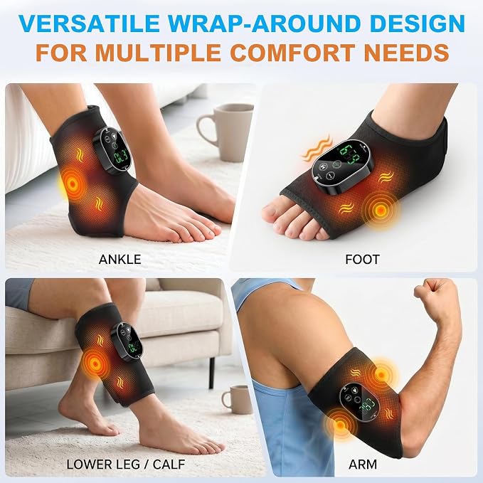 Foot Massager for Neuropathy Plantar Fasciitis Pain Relief, Cordless Heated Vibrating Wrap-Around Ankle Feet Massager,3 Modes,6 Heat Levels,Adjustable Timer,Portable for Home Travel (Black) - Image 7