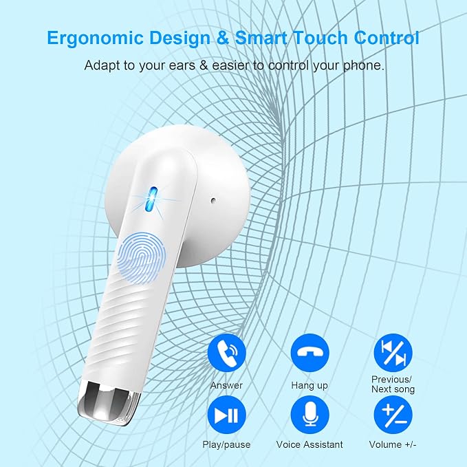 Wireless Earbuds, Bluetooth 5.4 Headphones in Ear with 4 Noise Cancelling Mic, Earbuds Stereo Bass, IP7 Waterproof Sports Wireless Earphones, 32H Playtime USB C Charging Buds White for Android iOS - Image 6