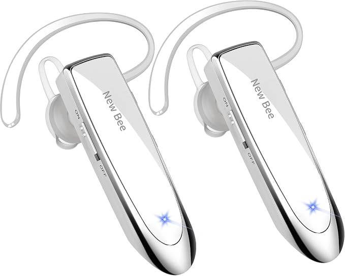 [2 Pack] Bluetooth Earpiece V5.0 Wireless Handsfree Headset 24 Hrs Driving | 60 Days Standby Time Bluetooth Headset with Microphone for iPhone Android Laptop Truck Driver(White) by NewBee