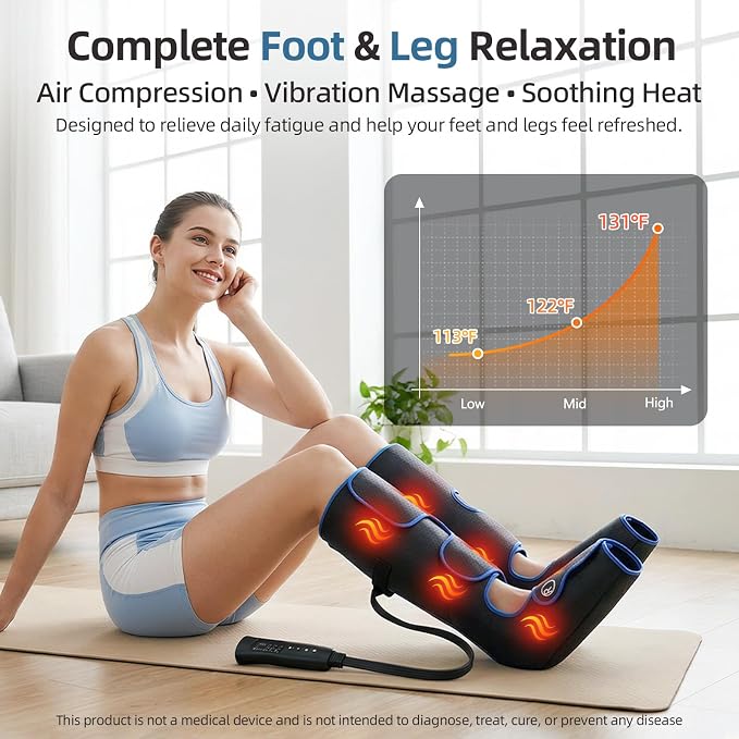 MEKZU Air Compression Leg Massager with Heat, 6 Massage Modes, Foot Boots - Image 2