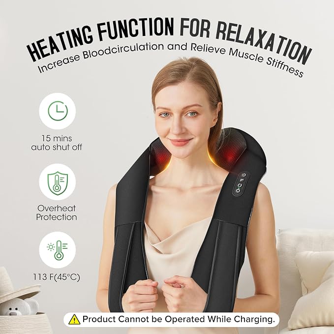 Cordless Shiatsu Neck and Shoulder Massager, Back Massager with Heat ,Massage Deeper Tissue 4D Kneading Massage for Shoulder, Neck and Back, Use at Home, Office, Car - Gifts for Fathers Day Dad Gift - Image 4