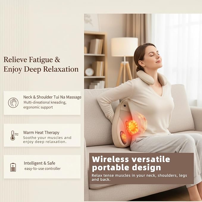 Back Massager with Heat, 4D Shiatsu Kneading Deep Tissue Electric Massager for Neck Shoulder Leg Back, Portable Rechargeable Cordless for Home Office Sofa Bed, for Men Women Mom Dad - Image 6