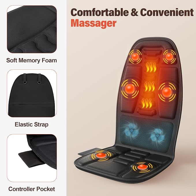 Massage Seat Cushion with Heat and Cooling Fan, Vibration Back Massager for Chair with 6 Motors, Chair Massager Pad for Office Chair, Sofa and Recliner, Jet-Black - Image 5