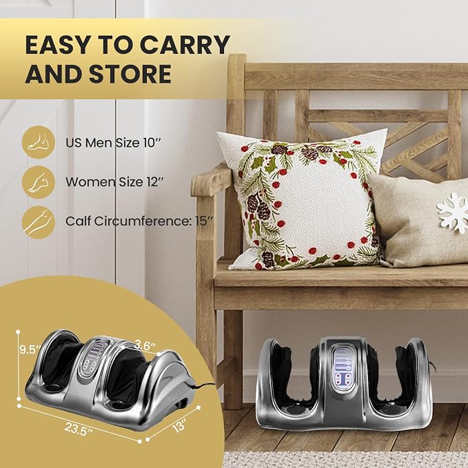 WELLHUT Foot Massager Machine Shiatsu Foot and Calf Massager for Ankle, Calf Leg Arm, Shiatsu Kneading Rolling, Feet Massager Machine, Gifts for Men and Women, Gray - Image 6