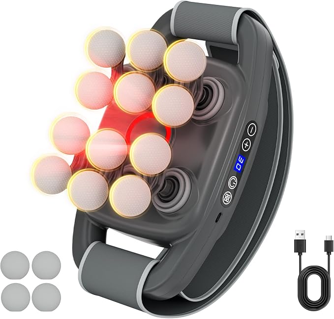 Vinid Cordless Neck and Back Massager with Heat, 12 Professional Massage Heads, 30 Adjustable Intensity Levels, 3 Massage Modes for Deep Tissue Relief, Includes Bonus 4 Heads & Shoulder Strap by Vinid