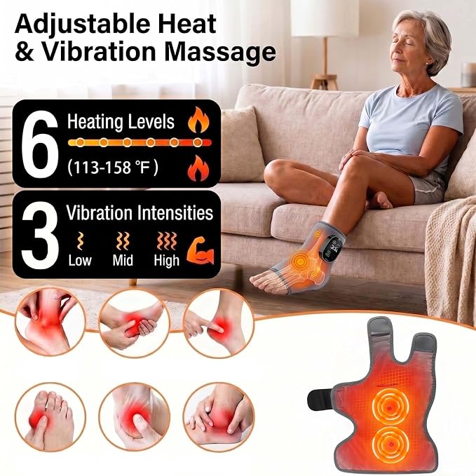 Foot Massager for Neuropathy Plantar Fasciitis Pain Relief, Cordless Heated Vibrating Wrap-Around Ankle Feet Massager,3 Modes,6 Heat Levels,Adjustable Timer,Portable for Home Travel (Gray) - Image 7