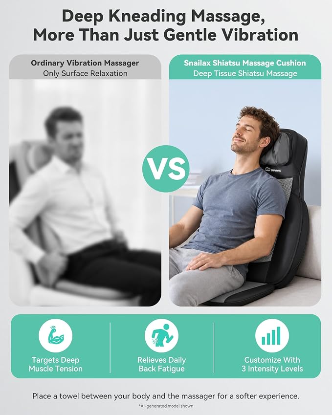Shiatsu Neck and Back Massager with Heat, Adjustable Height Neck Massage Chair Pad, Deep Tissue Full Back Massage Cushion with Seat Vibration for Home Office Chair Pain Relief Gifts for Men Women - Image 5