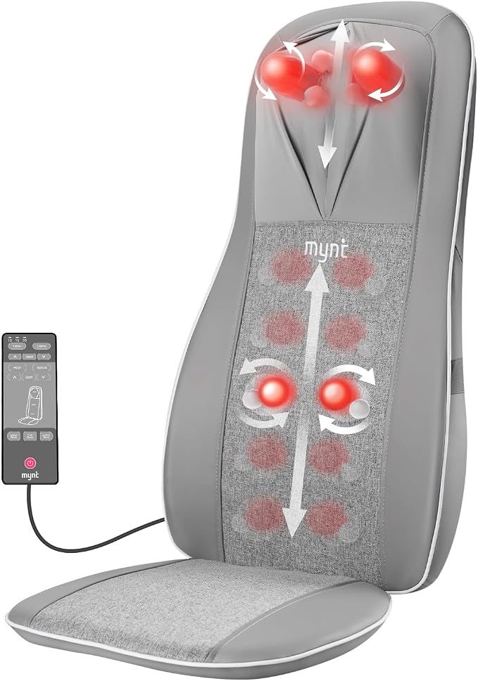 Mynt Shiatsu Neck & Back Massager for Chair, Deep Tissue Kneading Chair Pad by Mynt
