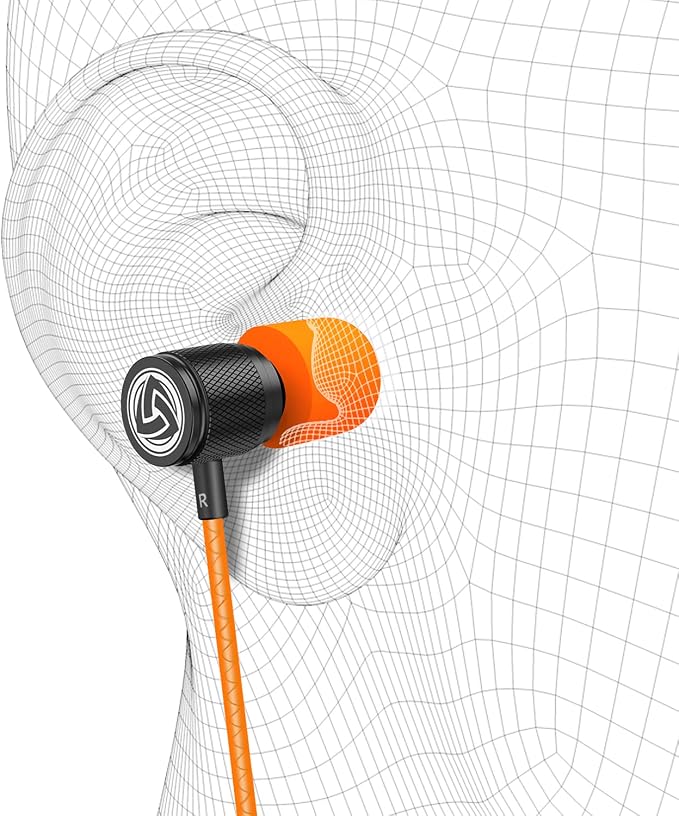 LUDOS Ultra Wired Earbuds in-Ear Headphones, 5 Years Warranty, Earphones with Microphone, Noise Isolating Ear Buds, Memory Foam for iPhone, Samsung, School Students, Kids, Women, Small Ears - Orange - Image 8