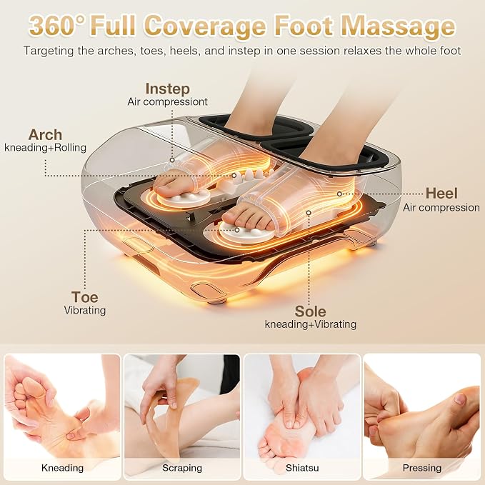 veicomtech Shiatsu Foot Massager with Heat, Electric Foot Massager Machine for Plantar Fasciitis Neuropathy with Remote Control, Adjustable Vibration and Compression (Black) - Image 5