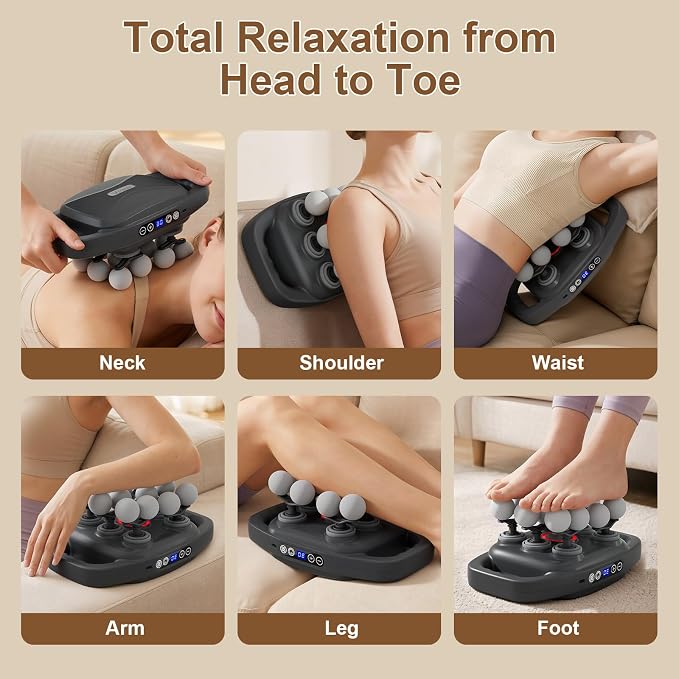 Vinid Cordless Neck and Back Massager with Heat, 12 Professional Massage Heads, 30 Adjustable Intensity Levels, 3 Massage Modes for Deep Tissue Relief, Includes Bonus 4 Heads & Shoulder Strap - Image 8