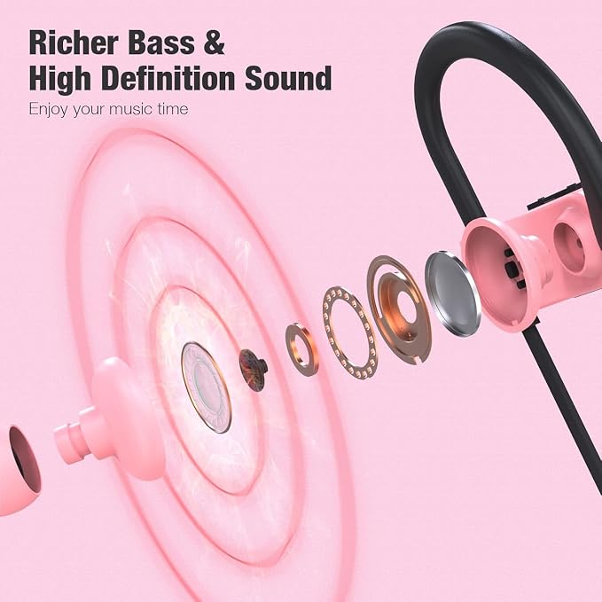 Boean Bluetooth Headphones - IPX7 Waterproof Running Sports Earphones for Women & Girls with 16 Hrs Playtime - Image 4