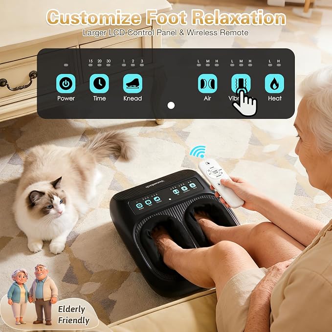 veicomtech Shiatsu Foot Massager with Heat, Electric Foot Massager Machine for Plantar Fasciitis Neuropathy with Remote Control, Adjustable Vibration and Compression (Black) - Image 3